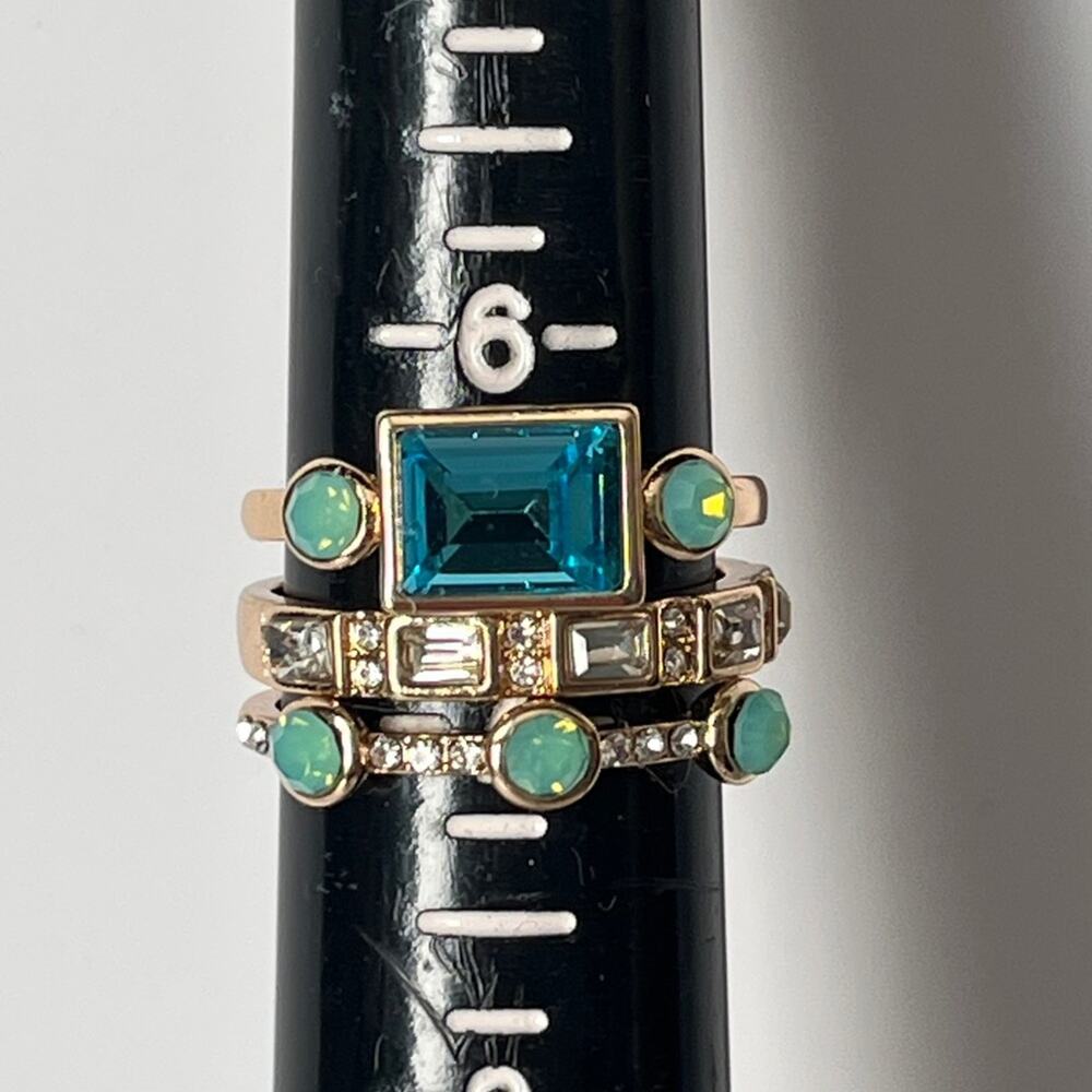 Gold Stacking Rings with Turquoise and Crystal Accents - Picture 5 of 6